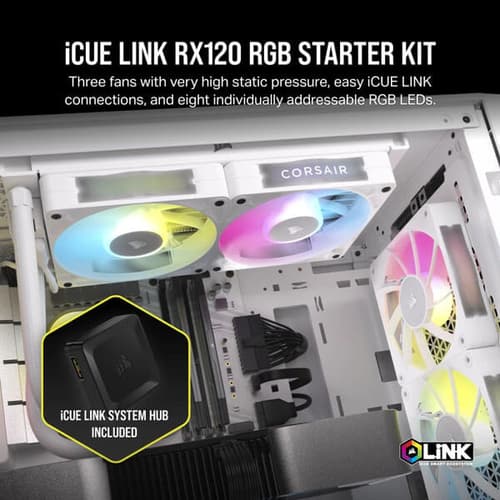 Corsair iCUE Link RX120 RGB 120mm PWM White Cabinet Fan (Triple Pack)